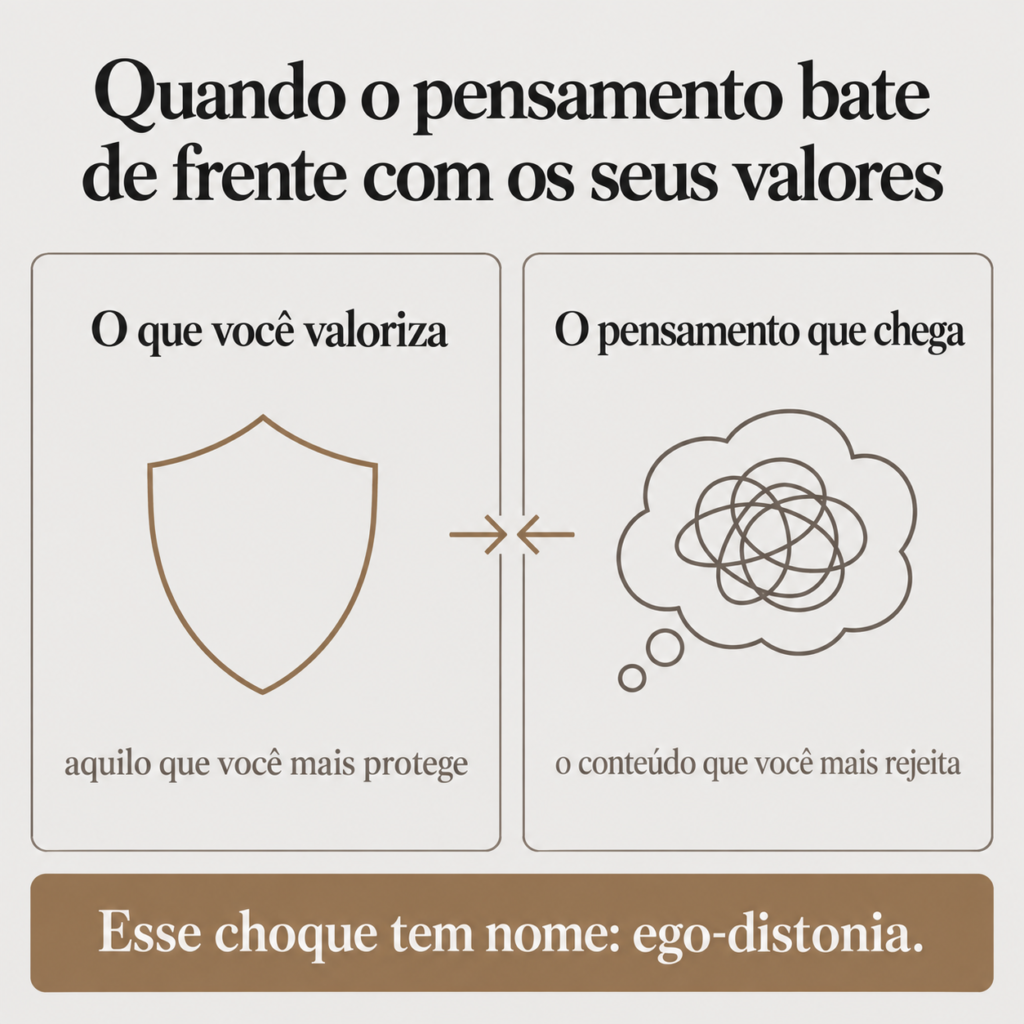 Um pensamento sexual intrusivo surge indo contra o desejo e os valores da pessoa, ela sente horror, e é justamente esse choque com quem ela é que mostra que o pensamento é ego-distônico, não um desejo.